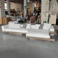 Canapé d'angle en L de style italien, luxe léger, pour salon de villa, appartement, hôtel, en cuir véritable et tissu, avec structure en bois massif