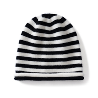 Bonnet tricoté personnalisable en cachemire pur à 100 %, doux et chaud pour l'hiver, unisexe, à rayures, avec revers retroussé, ton gris