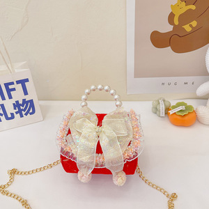 Sac à <span class=keywords><strong>main</strong></span> pour enfants en perles, nouveau modèle 2024, sac bandoulière à nœud pour filles, accessoire de mode princesse en coton et lin, porte-monnaie automne - Product Image 6