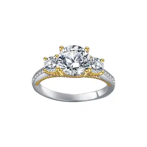 정품 925 스털링 실버 1 캐럿 높은 탄소 다이아몬드 모이사나이트 3 스톤 약혼 웨딩 다이아몬드 반지