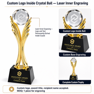 Trofeo Personalizzato in Resina Elettroplaccata con Sfera di Cristallo, Oro Argento Rosa, Premio di Apprezzamento per Partner, Vendita all'Ingrosso - Product Image 3