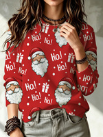 Pull en tricot pour femme, imprimé Père Noël, col rond, manches longues, pull à lettres, pull rouge en tricot