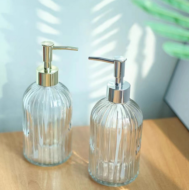 14oz Wash Glass Packaging Body Care Refillable Hand Liquid Soap Dispenser Glass Bottle with Pump