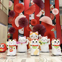 Patung Kucing Keberuntungan Ukuran Besar K416, Patung 3D Artistik untuk Pintu Masuk Dalam Ruangan, Ornamen Buatan Tangan untuk Etalase Toko, Patung Estetis