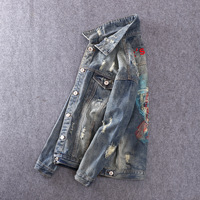 Vestes en jean pour hommes, gilets en jean pour hommes, veste en jean pour hommes avec crâne, veste en jean rétro brodée, jean délavé