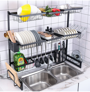 Expandable Adjustable 2 tier Stainless Steel Metal Kitchen Storage Organizer Shelf Over The Sink Dish Rack
