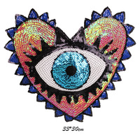 Écusson de broderie d'oeil en forme de cœur à paillettes grande taille 3D pour accessoires de chapeau