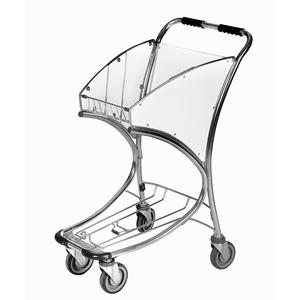 Carrito de equipaje portátil de 2 niveles con asa extraíble, estante de malla y protector transparente, construcción metálica robusta - Product Image 2