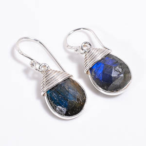 925ต่างหูเงินสเตอร์ลิงต่างหูตัดอัญมณีลูกแพร์ลาบราดอไรต์ทำด้วยมือเงินอัญมณีเครื่องประดับเงินคุณภาพดี - Product Image 1