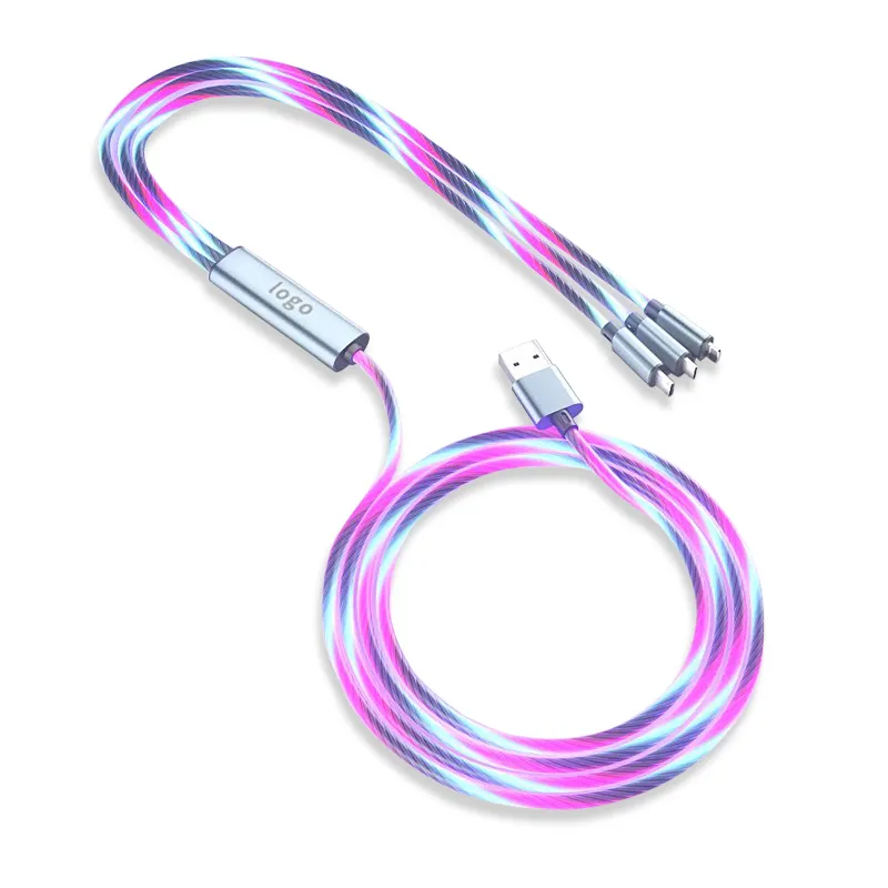 OEM Cell Phone Cable Usb Charger 3 In 1 Usb Charging Data Led Usb Multi-function Cables Led Charging Cable