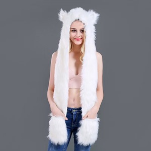 Personalizado de alta calidad de moda de las mujeres de tela de felpa de piel Animal <span class=keywords><strong>cabeza</strong></span> sombrero bufanda de invierno con orejas - Product Image 5