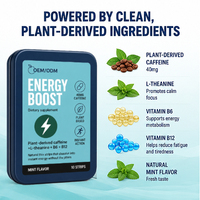 Bandes orales énergisantes en gros OEM/ODM 40mg Caféine L-théanine B6 B12 Supplément énergétique soluble à base de plantes