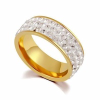 18K Vergoldeter Edelstahl Eternity Band Eheringe Trendige 5-reihige Diamantbesetzte Kristall-Pavé Dreifach Zertifiziert