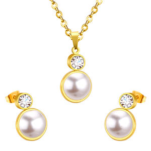 أحدث تصميم للمجوهرات طقم مجوهرات من الزركون واللؤلؤ من الفولاذ المقاوم للصدأ قلادة وأقراط للنساء - Product Image 3