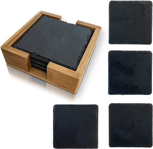 Juego de Posavasos Cuadrados de Pizarra Natural Ecológicos Personalizados, Estilo Clásico de 10x10 cm, Grabado Láser/Impresión UV, Alfombrillas Protectoras Dormake - Product Image 1