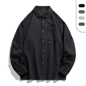 メンズカジュアルシャツカスタムロゴ付きの新しいスタイル綿100% 通気性のある大型ボタンアップターンダウンカラー