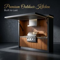 Îlot de cuisine extérieur professionnel, écologique, imperméable, ignifuge, portable, en aluminium et verre, avec barbecue, meubles modulaires pour repas