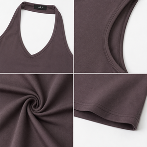 Conjunto de Pantalones Anchos y Top Corto Halter con Escote en V Profundo de 200G, Marca Privada, Fabricante OEM ODM, Logotipo Personalizado A&J, OEKO-TEX GRS - Product Image 2