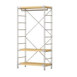 Floor Standing Clothes Rack Double Pole Large Capacity Clothing Organizer For <b>Bedroom</b> Home Use With Wooden <b>Shelves</b> And Hangers - Product Image 5