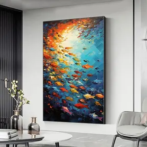 Lukisan minyak murni dilukis tangan dekorasi ruang tamu lukisan dinding ikan seni di atas kanvas