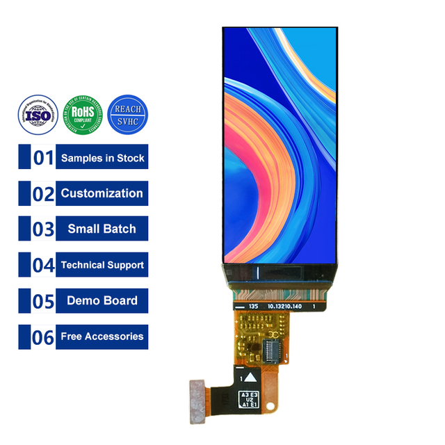 1.91 Inch 240*536 IPS Full View Angle AMOLED Display MIPI DSI 40Pin Stripe Vertical 350cd/m2 Luminance Customizable Touch Panel