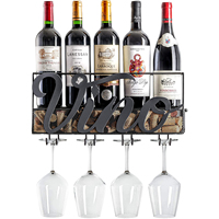 Étagère Murale Personnalisée pour 5 Bouteilles de Vin avec Rangement pour 4 Verres à Pied et Organisateur de Bouchons pour Bar à Domicile