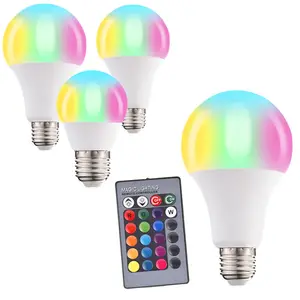 Colorful Indoor Lighting Aluminum Plastic E27 E26 B22 10w Tuya Smart Remote Control RGBW Led Light Bulb