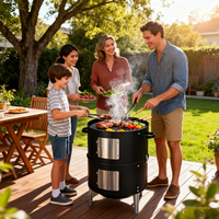 Prix usine Commercial extérieur 3 en 1 tour ronde cylindre charbon de bois vapeur cylindre Barbecue barbecue fumeur gril