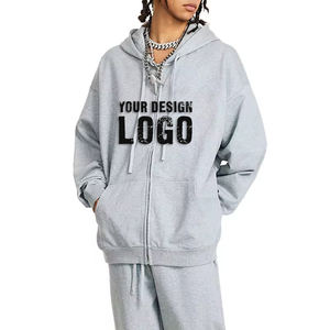 Sudadera con Capucha Holgada y Cremallera para Hombre, Estilo Americano, Informal, con Hombros Caídos, Cremallera Completa, Talla Grande - Product Image 1