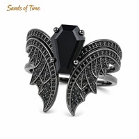 Bague de fiançailles gothique noire avec ailes hexagonales en moissanite, personnalisée en or K pavé, pour femme, vente en gros