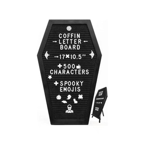 DAMAI Halloween Coffin Letter Board Black With Emojis Wooden Stand Coffin Shaped Sign Witchy Decorations for Birthday Home Gifts - Product Image 5