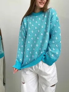 Blubelle シックなプリントニットプルオーバー女性のカジュアル韓国スタイルオーバーサイズセーター秋冬標準暖かいルーズトップ - Product Image 3