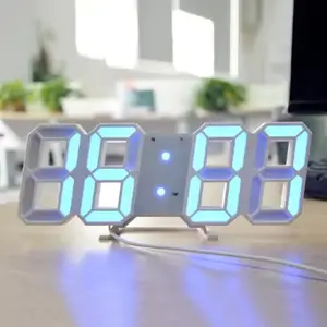 Vendita calda Auto oscuramento luminosità 3d digitale LED sveglia elettronica soggiorno orologio da parete termometro orologio da scrivania luce dell'orologio