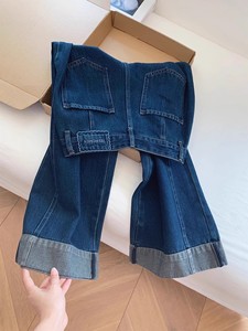 Pantalon en jean large à franges <span class=keywords><strong>taille</strong></span> haute bleu foncé vintage de haute qualité pour femmes, amincissant, adapté aux petites silhouettes, longueur large - Product Image 3