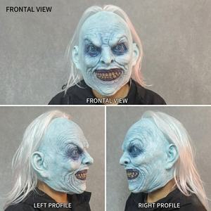 Scary Blue Demon Latex Mask with White Hair Creepy Horror Costume Prop for Adult Halloween Cosplay and Prank Parties - Product Image 5