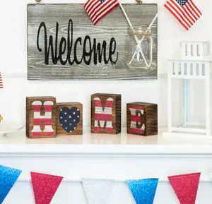 Ruilin-letras de bloque de madera rústica patriótica, Mantel decorativo, bandera americana de mesa, señal de palabra para el hogar, perfecto para el Día de los ex