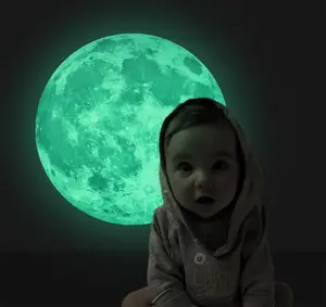 Funlife 30cm Glow in The Dark Moon Sticker Self-adhesive Glowing Green Moon Stickers Peel and Stick Luminous Sticker for Ceiling