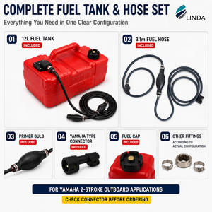 Réservoir de carburant marin LINDA 12L (3 gallons) avec connecteur de pompe d'amorçage <span class=keywords><strong>pour</strong></span> <span class=keywords><strong>moteur</strong></span> <span class=keywords><strong>hors</strong></span>-<span class=keywords><strong>bord</strong></span> Yamaha 2 temps, bateau de pêche - Product Image 2