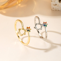 Bague ouverte élégante en or avec étoile hexagramme, sertie de zircons cubiques multicolores, réglable, pour femme, vente en gros personnalisée