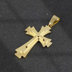 Collana con ciondolo croce in acciaio inossidabile a tre strati color oro placcato oro lucido religione della credenza - Product Image 2