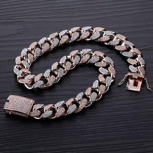 Amazon hiphop glacé cz 18k plaqué or chaîne de lien cubain nouveau or rose 14mm cz Cubain chaîne de conception pour les hommes - Product Image 3