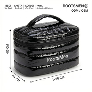 RootsMen Fashion Black Nylon Large Capacity Water Resistant Cosmetic Travel Bag Zipper Closure Soft Handle Hanging Feature - Product Image 1