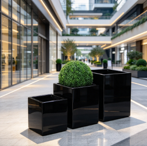 Jardinière carrée moderne en céramique, pot de fleurs noir émaillé pour la décoration de hall d'hôtel - Product Image 3
