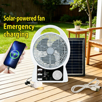 Ventilateur de bureau solaire multifonction avec haut-parleur Bluetooth, radio FM, lecteur de carte TF, USB, MP3, ventilateur de table rechargeable de 8 pouces avec 2 ampoules LED