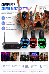 INDA Émetteur Professionnel Silent Disco T90PRO <span class=keywords><strong>HiFi</strong></span> 500M de portée avec connexion XLR+<span class=keywords><strong>Bluetooth</strong></span>, Hôte <span class=keywords><strong>Audio</strong></span> et Casques pour Soirées Silencieuses - Product Image 2