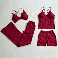 Ensemble de sport sans couture pour femme : haut et pantalon évasé effet scrunch pour fitness et yoga