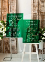 Plan de table personnalisé en acrylique 3D vert émeraude et or, élégant, personnalisé, pour mariage, signalétique, trouvez votre siège, décoration de réception