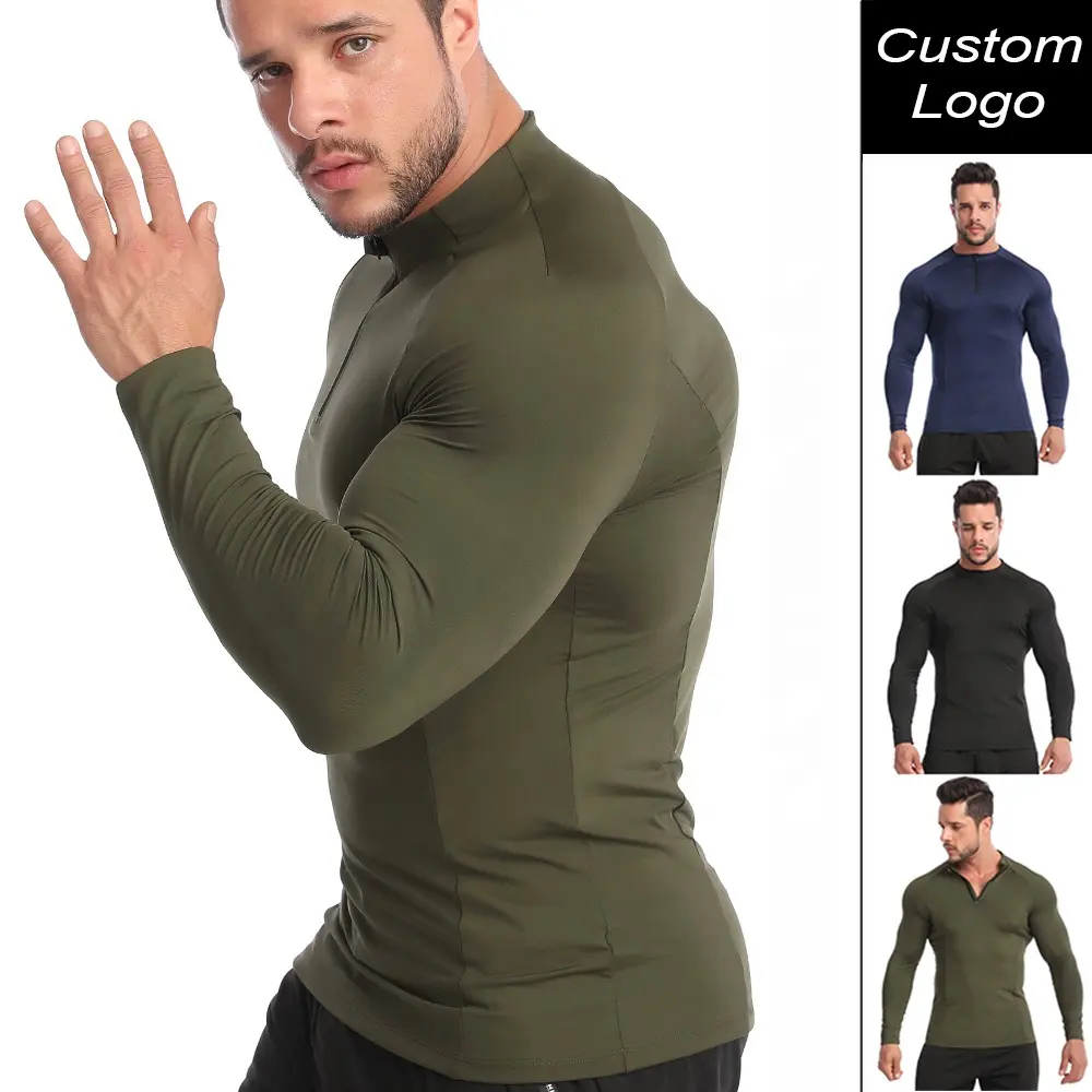 Quick Dry Mens Workout Shirt Fitness Gym Running Long Sleeve T-shirt Bodybuilding Sport Compression Shirt Male