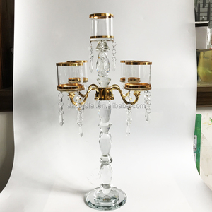 Brillante 5 brazos de cristal candelabro centro de mesa <span class=keywords><strong>fiesta</strong></span> decoración de <span class=keywords><strong>la</strong></span> boda oro alto sostenedor de vela votivo - Product Image 1