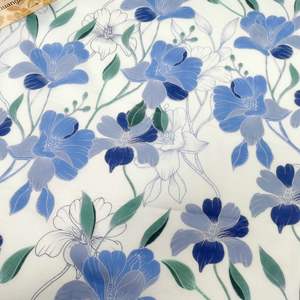 <span class=keywords><strong>Tissu</strong></span> imprimé en coton biologique tissé sur mesure, poids moyen 70 g/m², motif floral bleu, pour vêtements de bébé filles et garçons - Product Image 6